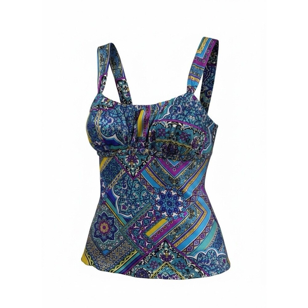 B-Wear Byer Californiaโ Blue Print Ruched Camisole Tank Top Blouse Womenโs XL